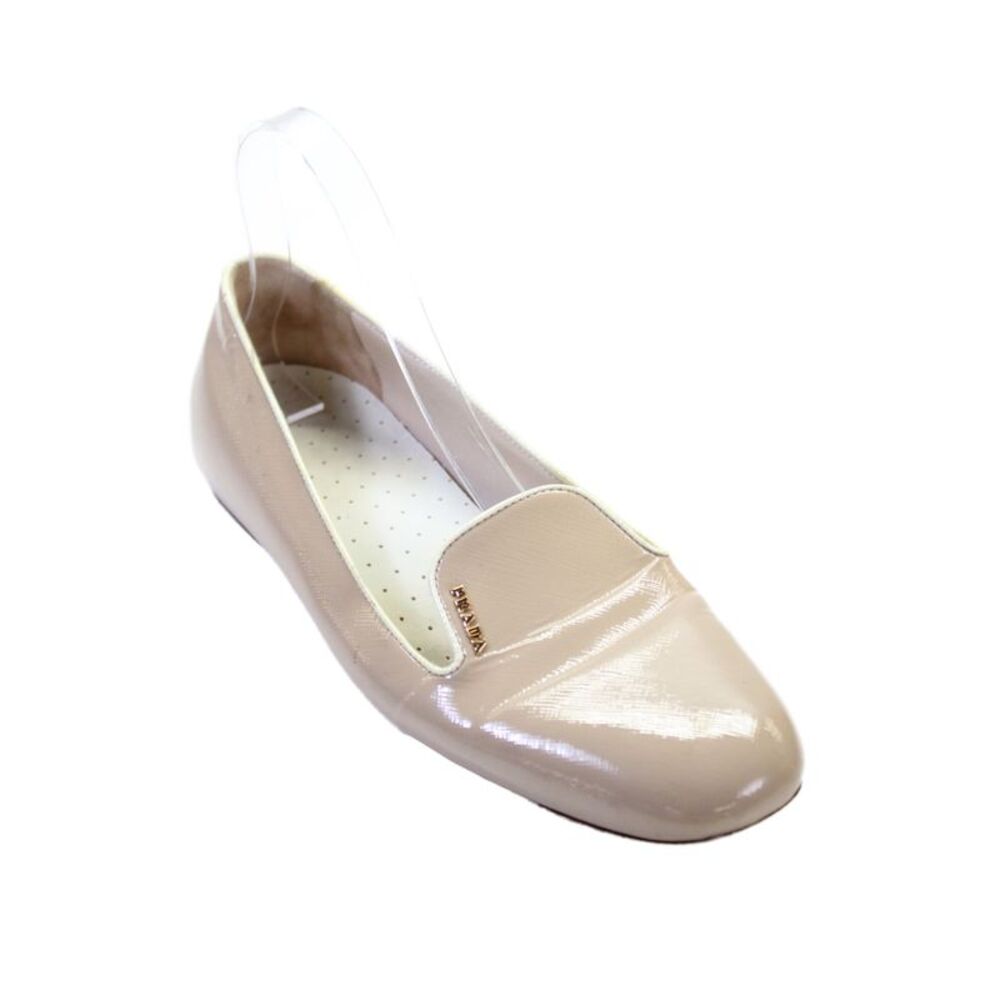 Prada Womens Patent Leather Slide On Ballet Flats Beige Size 40 10